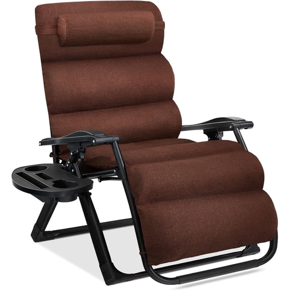 NeoNiches Oversized Zero Gravity Chair, Folding Outdoor Patio Recliner, XL Anti Gravity Lounger w/Removable Cushion, Cup Holder, Side Tray, 350lb Capacity - Woodland Brown