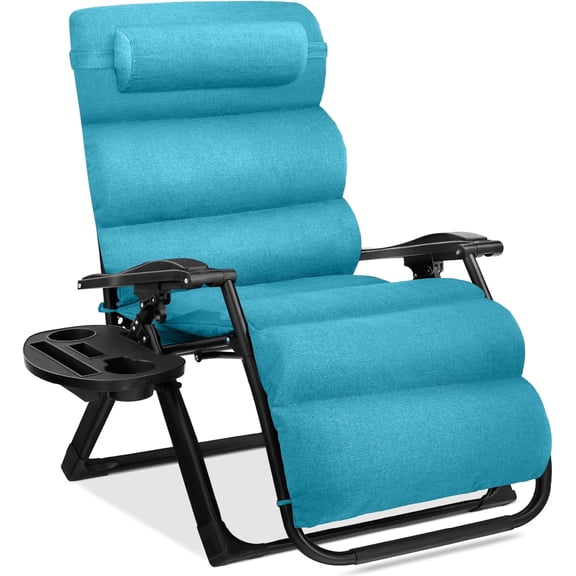 NeoNiches Oversized Zero Gravity Chair, Folding Outdoor Patio Recliner, XL Anti Gravity Lounger w/Removable Cushion, Cup Holder, Side Tray, 350lb Capacity - Light Blue