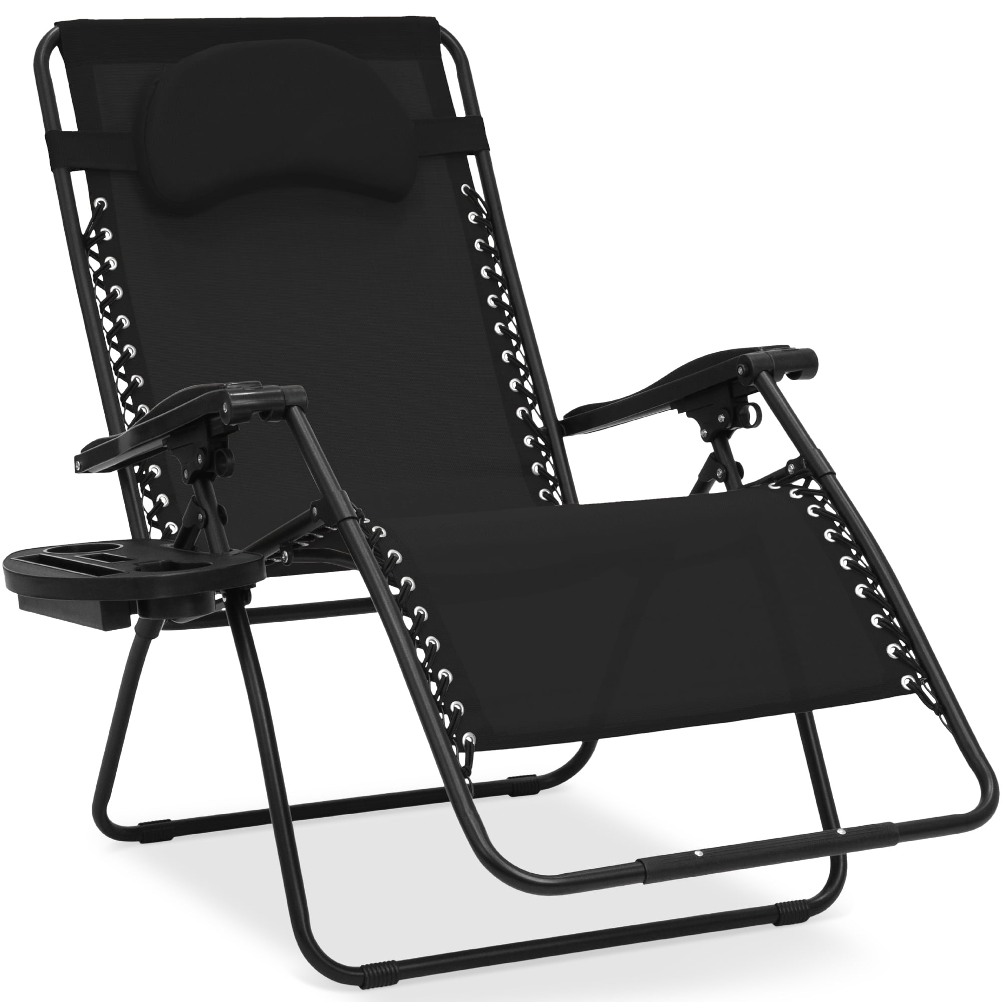 Oversized Black Steel Zero Gravity Outdoor Lounger with Cushion