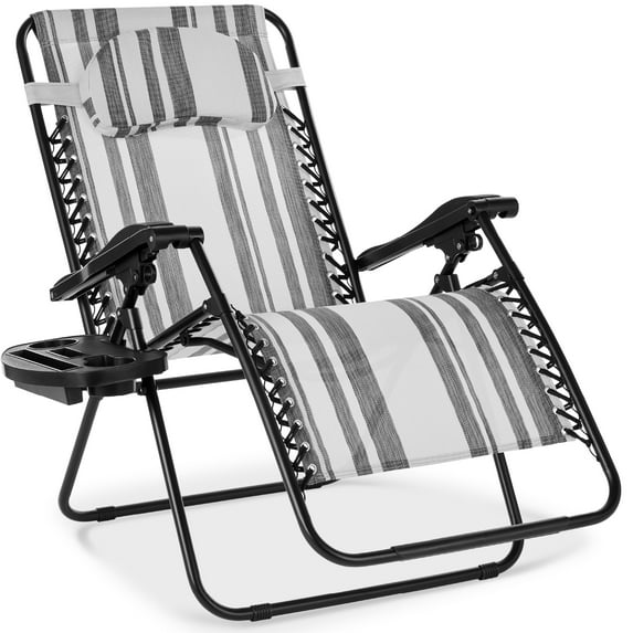 Best Choice Products Oversized Zero Gravity Chair, Folding Outdoor Patio Recliner w/ Cup Holder - Gray Stripes