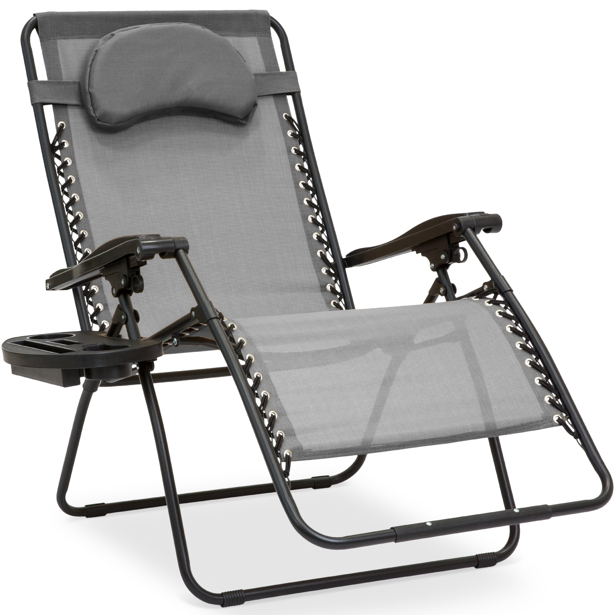Black Steel Zero Gravity Lounge Chair with Gray Textilene Fabric