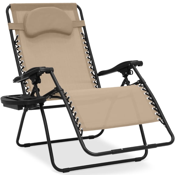 Best Choice Products Oversized Zero Gravity Chair, Folding Outdoor Patio Recliner w/ Cup Holder - Sand/Black