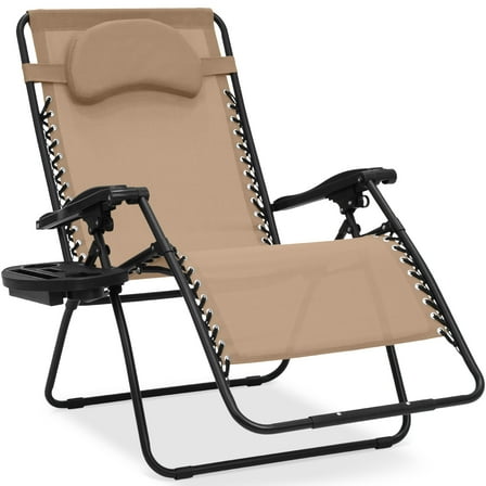 Best Choice Products Oversized Zero Gravity Chair, Folding Outdoor Patio Recliner w/ Cup Holder - Tan