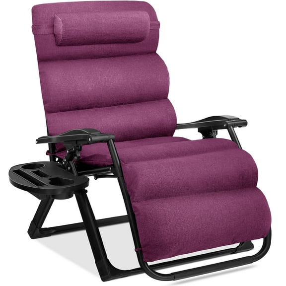Best Choice Products Oversized Zero Gravity Chair, Folding Recliner w/ Removable Cushion, Side Tray - Amethyst Purple