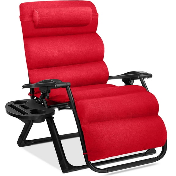 Best Choice Products Oversized Zero Gravity Chair, Folding Recliner w/ Removable Cushion, Side Tray - Crimson Red