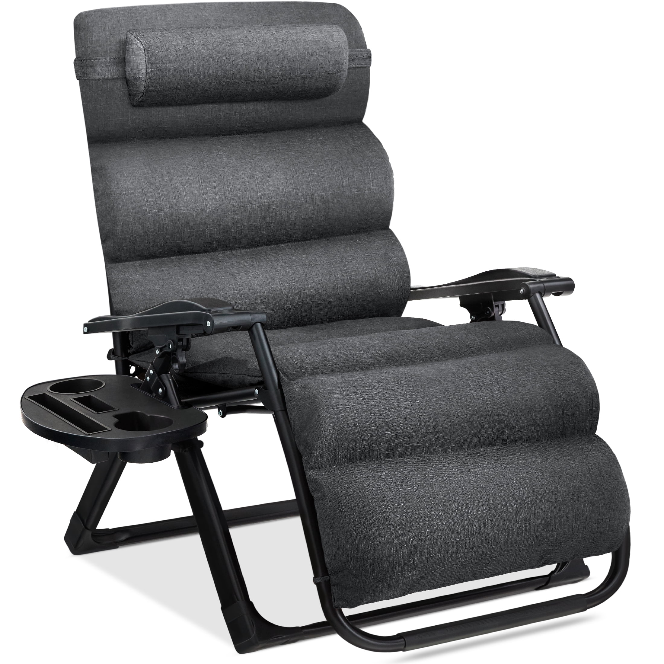 Kalvn Zero Gravity Reclining Chair, Folding and Portable with Detachable Cushion, Headrest and Cup Holder Arlmont & Co. Color: Dark Gray/Black