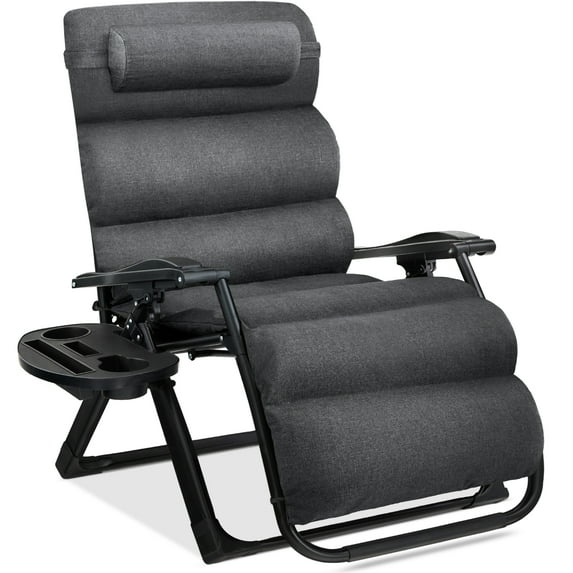 Best Choice Products Oversized Zero Gravity Chair, Folding Recliner w/ Removable Cushion, Side Tray - Fossil Gray