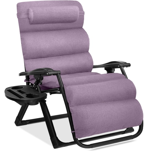 Best Choice Products Oversized Zero Gravity Chair, Folding Recliner w/ Removable Cushion, Side Tray - Lavender