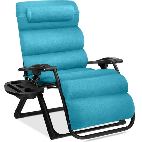 Best Choice Products Oversized Zero Gravity Chair, Folding Recliner w/ Removable Cushion, Side Tray - Light Blue