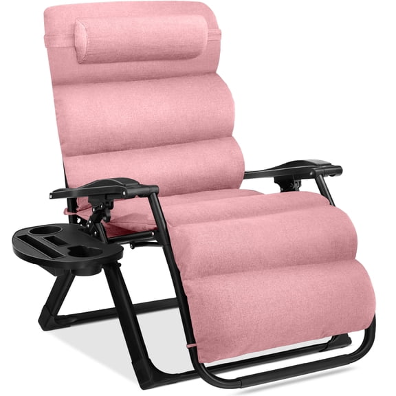 Best Choice Products Oversized Zero Gravity Chair, Folding Recliner w/ Removable Cushion, Side Tray - Pink