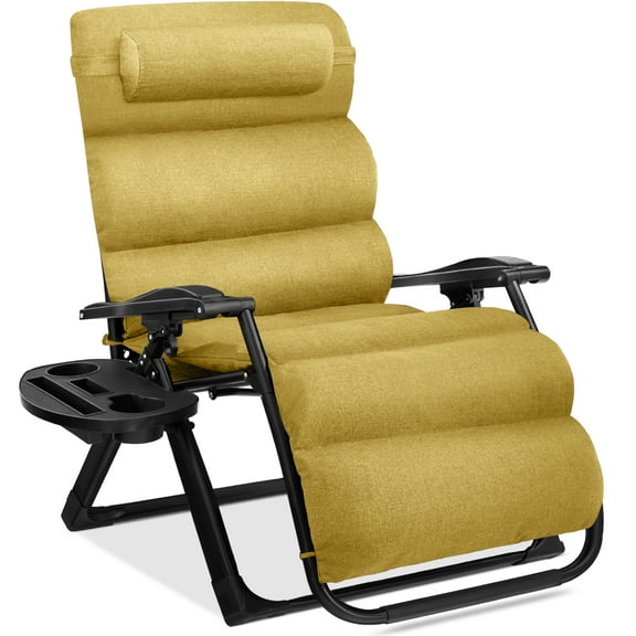 Best Choice Products Oversized Zero Gravity Chair, Folding Recliner w/ Removable Cushion, Side Tray - Sunflower Yellow