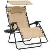 Best Choice Products Oversized Zero Gravity Reclining Lounge Patio Chair w/ Folding Canopy Shade and Cup Holder - Tan