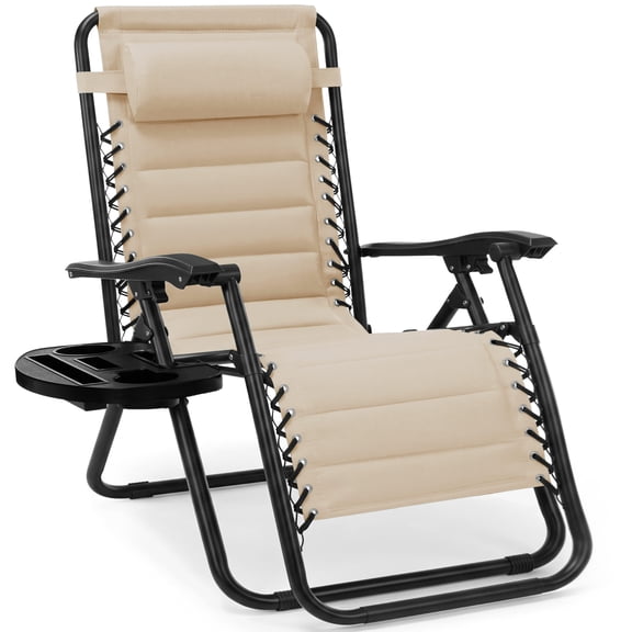 Best Choice Products Padded Zero Gravity Chair with Side Tray & Adjustable Headrest - Sand