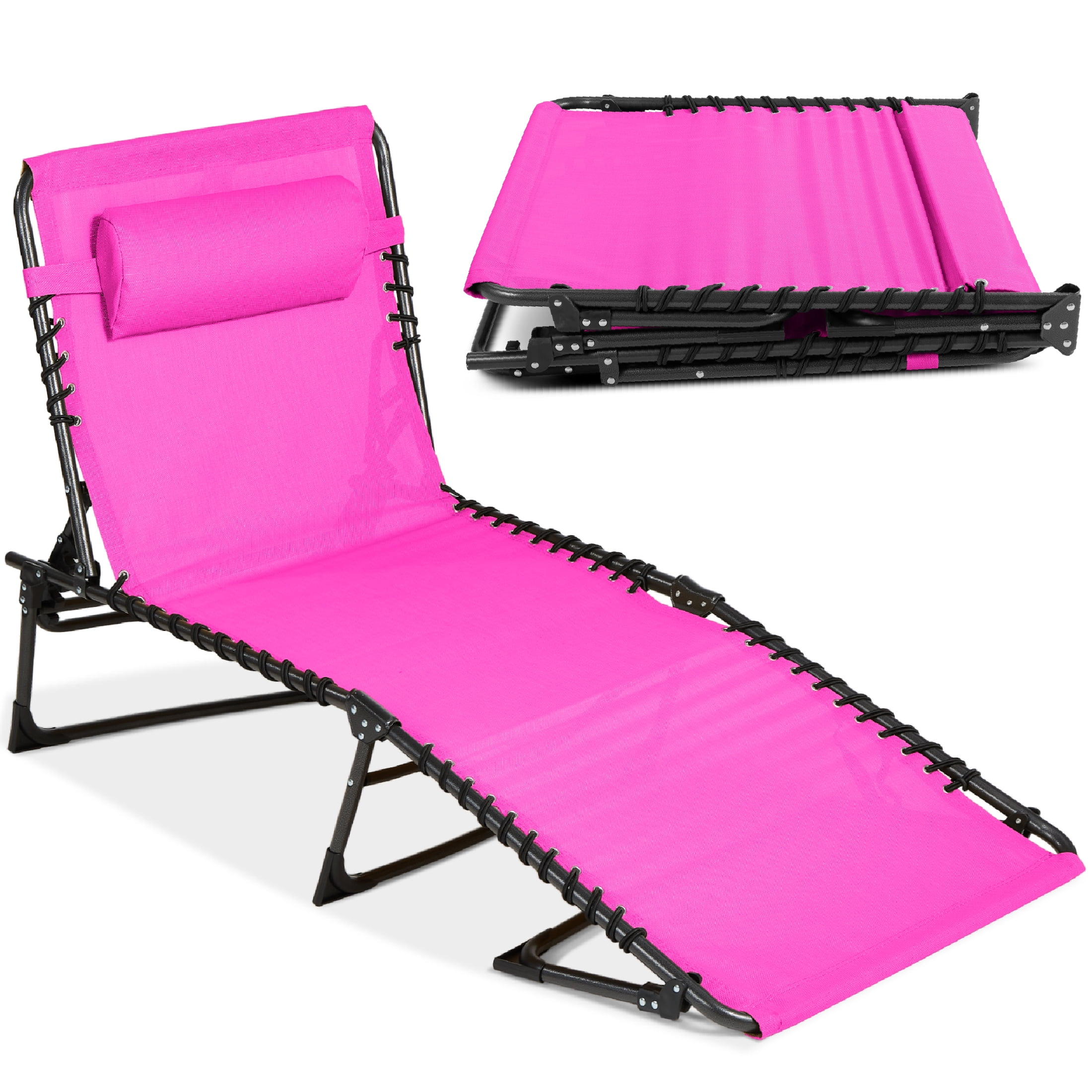 Dark Pink Adjustable Outdoor Chaise Lounge with Cushions