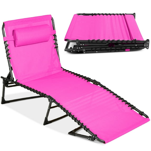 Best Choice Products Patio Chaise Lounge Chair, Outdoor Portable Adjustable Pool Recliner w/ Pillow - Hot Pink