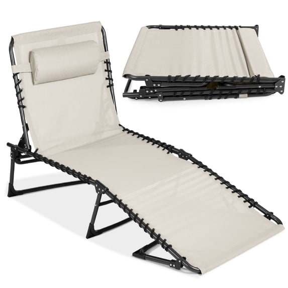 Best Choice Products Patio Chaise Lounge Chair, Outdoor Portable Adjustable Pool Recliner w/ Pillow - Ivory