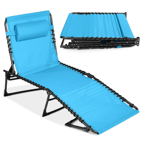 Best Choice Products Patio Chaise Lounge Chair, Outdoor Portable Adjustable Pool Recliner w/ Pillow - Light Blue