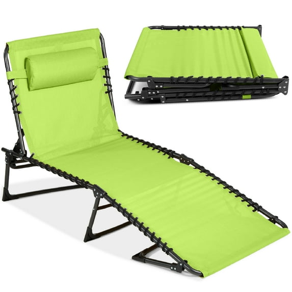 Best Choice Products Patio Chaise Lounge Chair, Outdoor Portable Adjustable Pool Recliner w/ Pillow - Lime Green