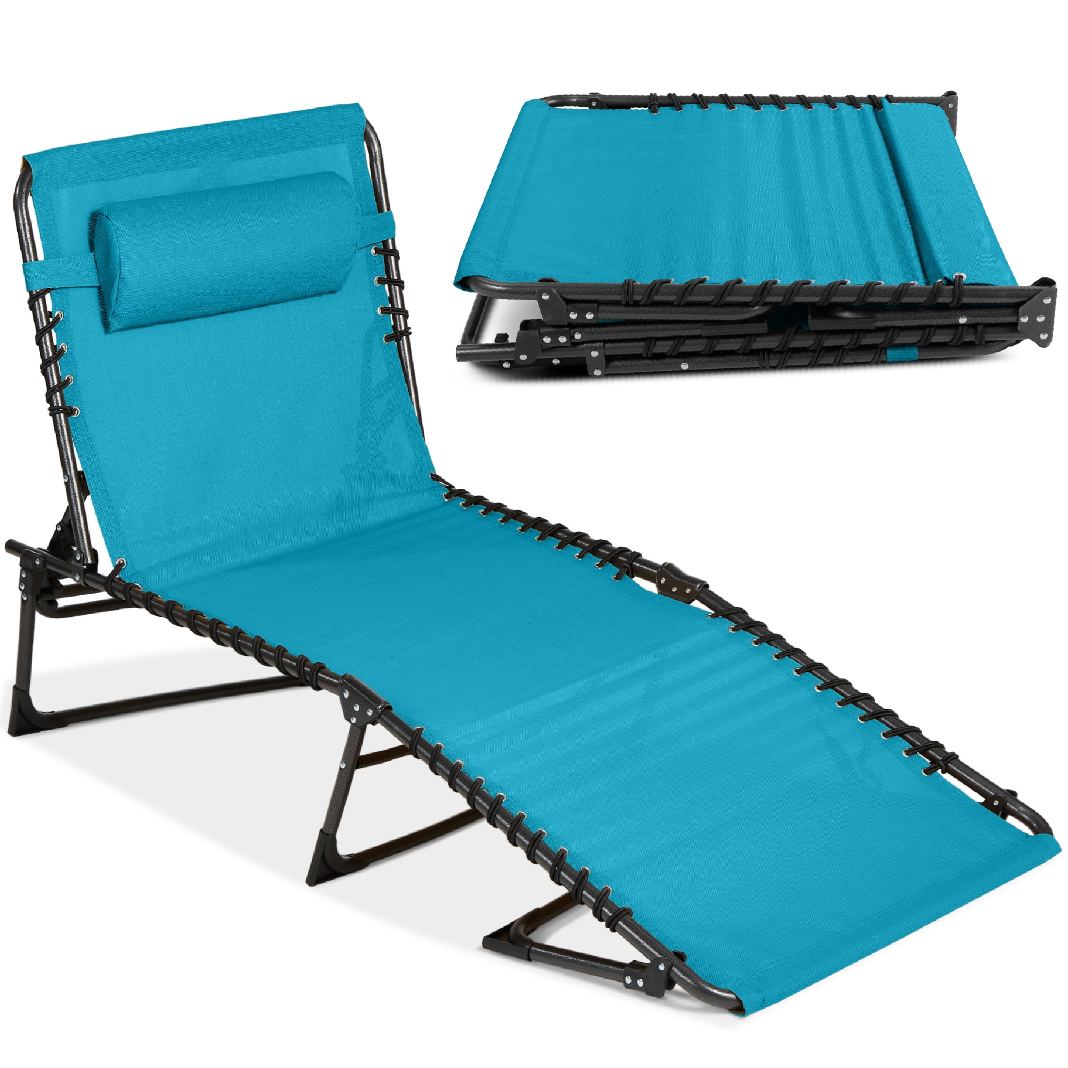 Peacock Blue Adjustable Outdoor Chaise Lounge Chair with Pillow