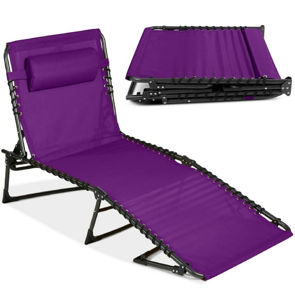 Best Choice Products Patio Chaise Lounge Chair, Outdoor Portable Adjustable Pool Recliner w/ Pillow - Purple