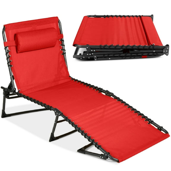 Best Choice Products Patio Chaise Lounge Chair, Outdoor Portable Adjustable Pool Recliner w/ Pillow - Red