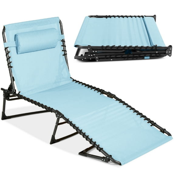 Best Choice Products Patio Chaise Lounge Chair, Outdoor Portable Adjustable Pool Recliner w/ Pillow - Slate Blue