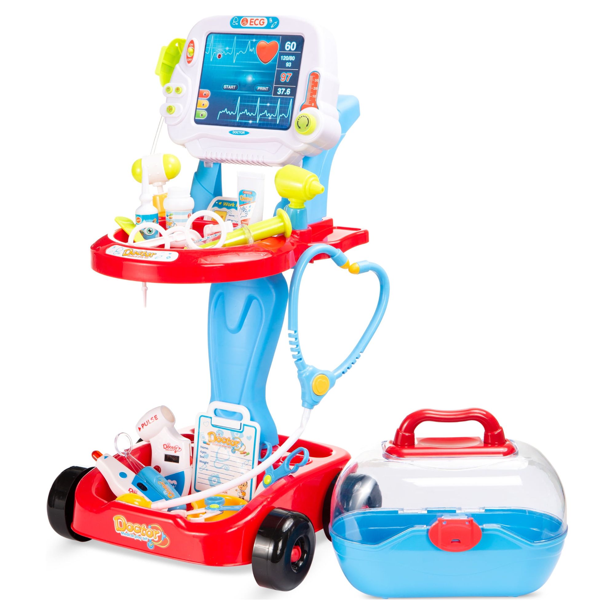 Best Choice Products Play Doctor Kit for Kids, Pretend Medical Station Set with Carrying Case, Mobile Cart - Blue - image 1 of 7