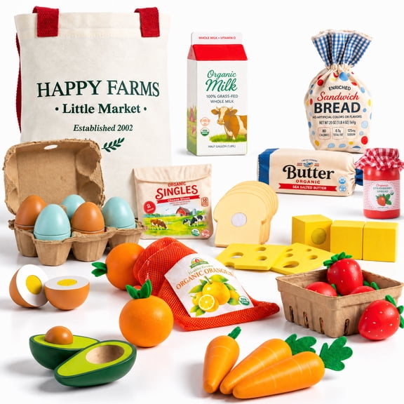 Best Choice Products Play Food Set for Kids, 39-Piece Wooden Grocery Play Kitchen Accessories Toy Set