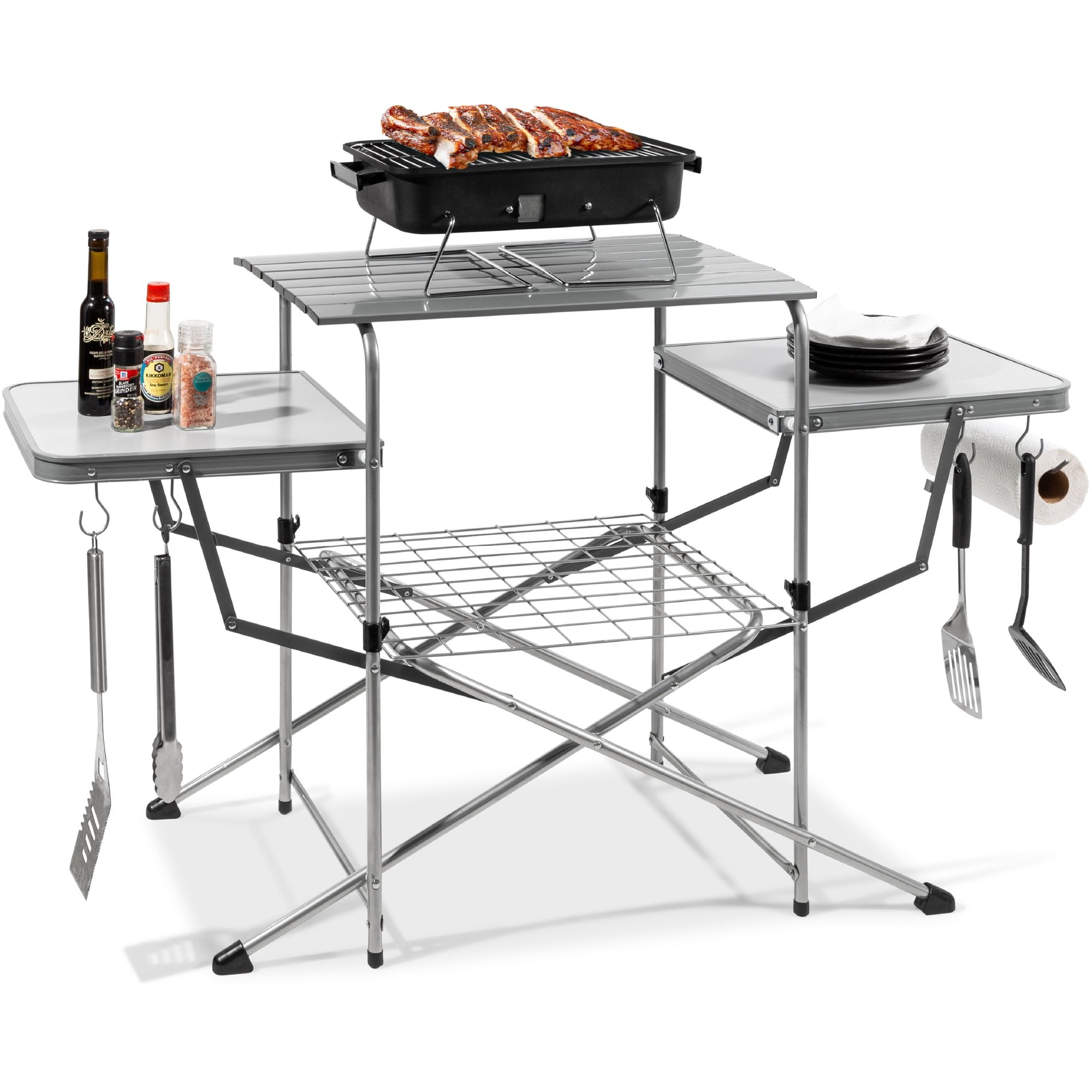 Nice C Dinning Cart Table, Grill Stand, Grill Cart, Grill Table, Camping  Table, with 4 Extendable Side-Tables and Stand, Carry Bag for Picnic,  Beach, Indoor (Black) - NiceC
