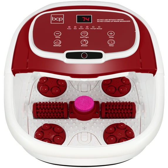Best Choice Products Portable Heated Shiatsu Foot Bath Massage Spa w/ Pumice Stone, Waterfall, Adjustable Heat -Burgundy