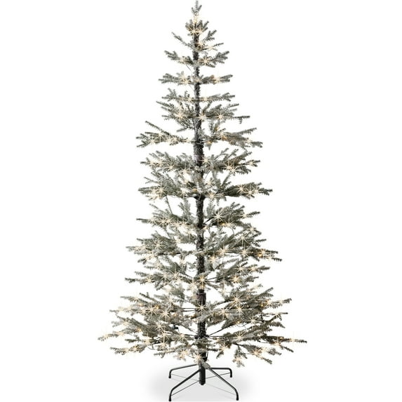 Best Choice Products Pre-Lit Flocked Sparse Christmas Tree 7.5ft Artificial Pine Tree, w/White & Multicolored LED Lights - Black