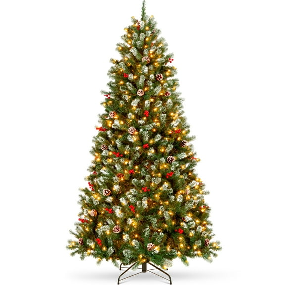 Best Choice Products Pre-Lit Frosted Christmas Tree, 6Ft w/ 250 Twinkling LEDs, Pinecones, Berries, Metal Base