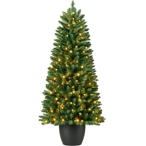 Best Choice Products Pre-Lit Potted Christmas Tree, 4.5ft Classic Artificial Holiday Decor, w/175 Twinkling White LEDs