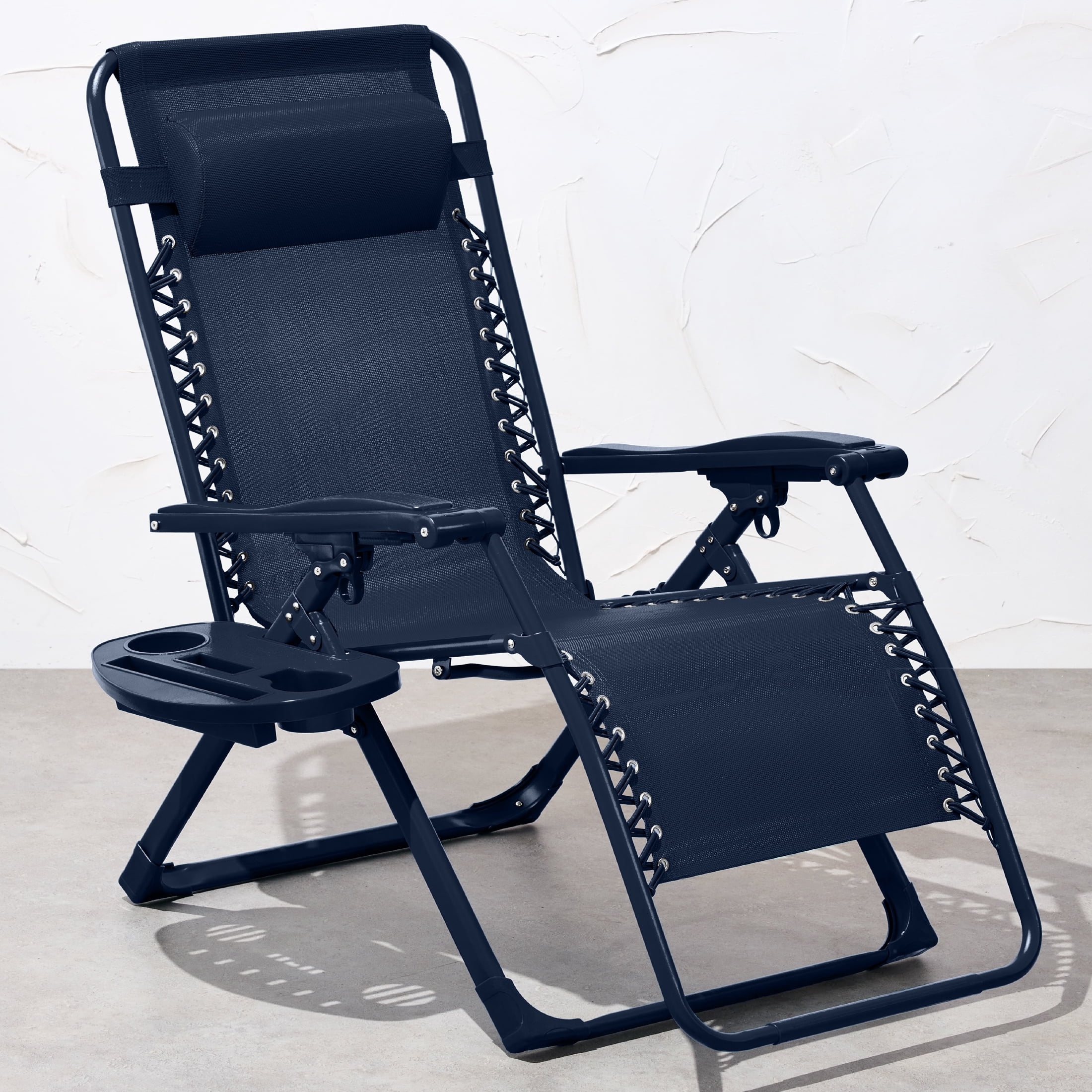 Best Choice Products Monochromatic Zero Gravity Chair, Folding Patio Recliner w/Side Tray, Headrest - Navy
