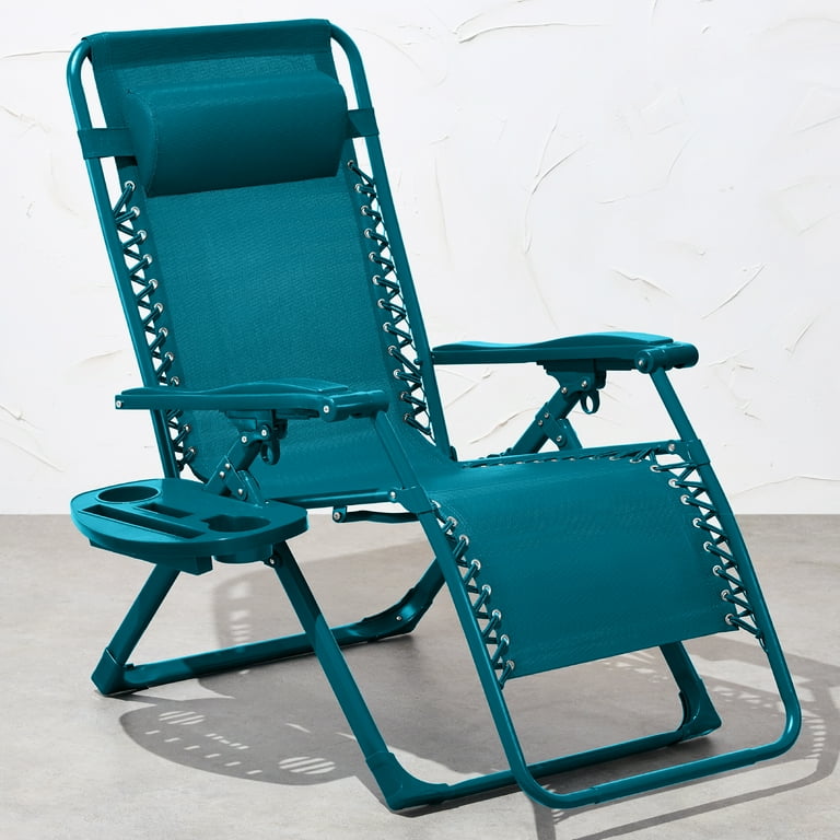 Best Choice Products Monochromatic Zero Gravity Chair Folding Patio Recliner w Side Tray Headrest Peacock