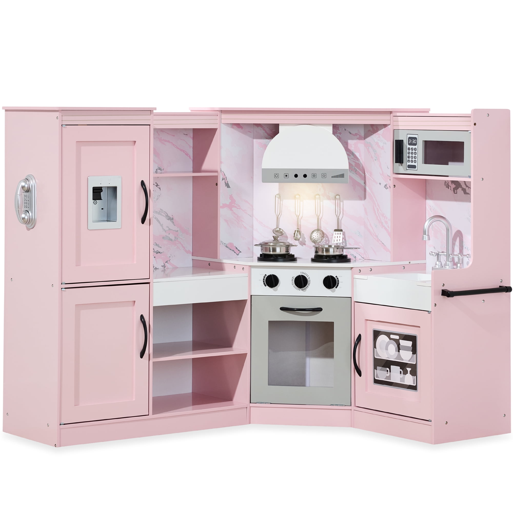 Pink Wooden Corner Kitchen Playset with Lights and Sounds