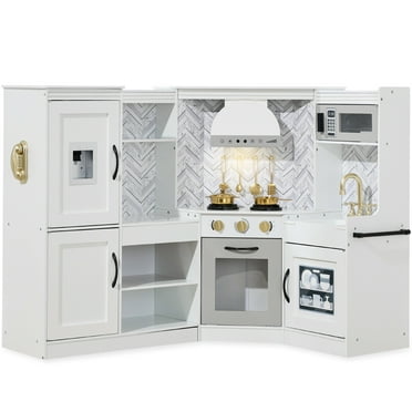 Best Choice Products Pretend Play Corner Kitchen, Interactive Wooden Kids Set w/ Lights & Sounds - White