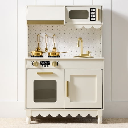 Best Choice Products Wooden Cottage Kids Pretend Play Kitchen with 5 Accessories and Toy Storage - Cream