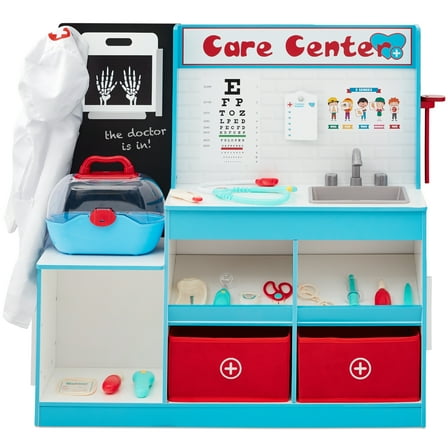 Best Choice Products Pretend Play Doctor's Office, Wooden Toy Set for Kids w/ Carrying Case, Accessories Included - Blue