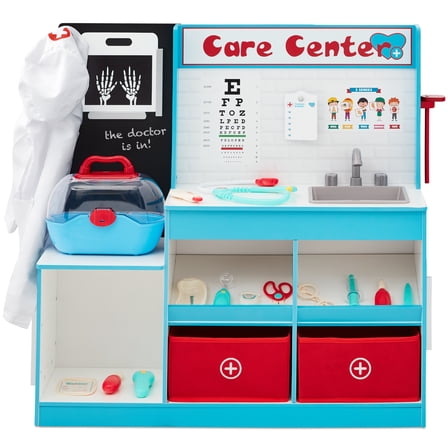 Best Choice Products Pretend Play Doctor's Office, Wooden Toy Set for Kids w/ Carrying Case, Accessories Included - Blue