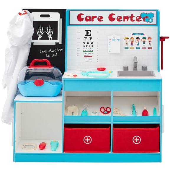 Best Choice Products Pretend Play Doctor's Office, Wooden Toy Set for Kids w/ Carrying Case, Accessories Included - Blue