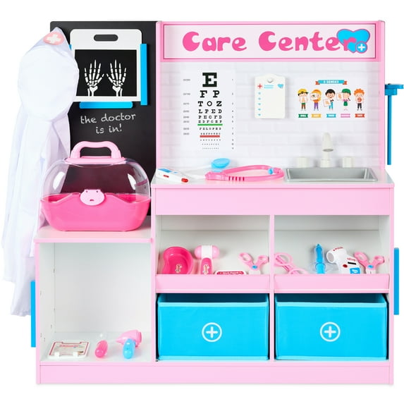 Best Choice Products Pretend Play Doctor's Office, Wooden Toy Set for Kids w/ Carrying Case, Accessories Included - Pink