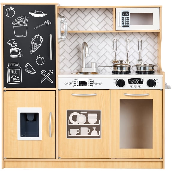 Best Choice Products Wooden Play Kitchen for Kids, Pretend Play Cooking Set with Accessories, Ages 3+ - Natural