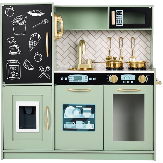 Best Choice Products Wooden Play Kitchen for Kids, Pretend Play Cooking Set with Accessories, Ages 3+ - Sage