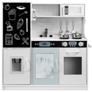 Best Choice Products Pretend Play Kitchen Wooden Toy Set for Kids w/ Telephone, Utensils, Oven, Microwave - White