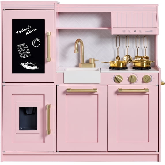 Best Choice Products Walmart Exclusive Wooden Pretend Play Kitchen with Framed Chalkboard - Pink with Herringbone