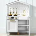 thumbnail image 1 of Best Choice Products Pretend Play Wooden Farmhouse Kitchen Set w/ Storage, Clicking Knobs, 5 Accessories - White, 1 of 9