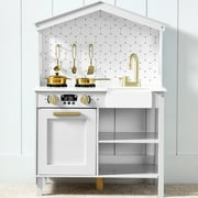 Best Choice Products Pretend Play Wooden Farmhouse Kitchen Set w/ Storage, Clicking Knobs, 5 Accessories - White