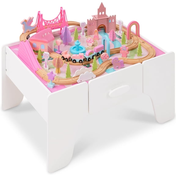 Best Choice Products Princess Train Table for Toddlers, 32-Inch Activity Table with Storage Drawer, 56-Piece Train Set