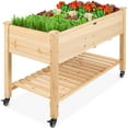 thumbnail image 1 of Best Choice Products Raised Garden Bed 48x24x32in Mobile Elevated Planter w/ Wheel Locks, Shelf, Liner - Natural, 1 of 8
